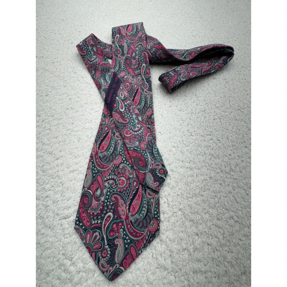 Valentino Paisley Silk Tie Pink Teal Made In Italy Designer Necktie